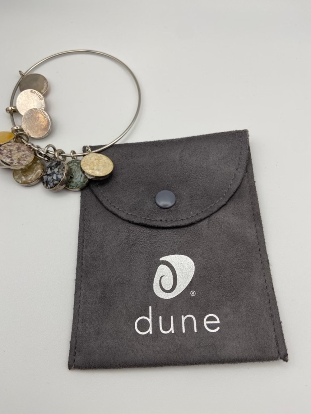 dune Silver-Tone Multicolor Charm Sand Bangle Bracelet W 10 Sand Charms